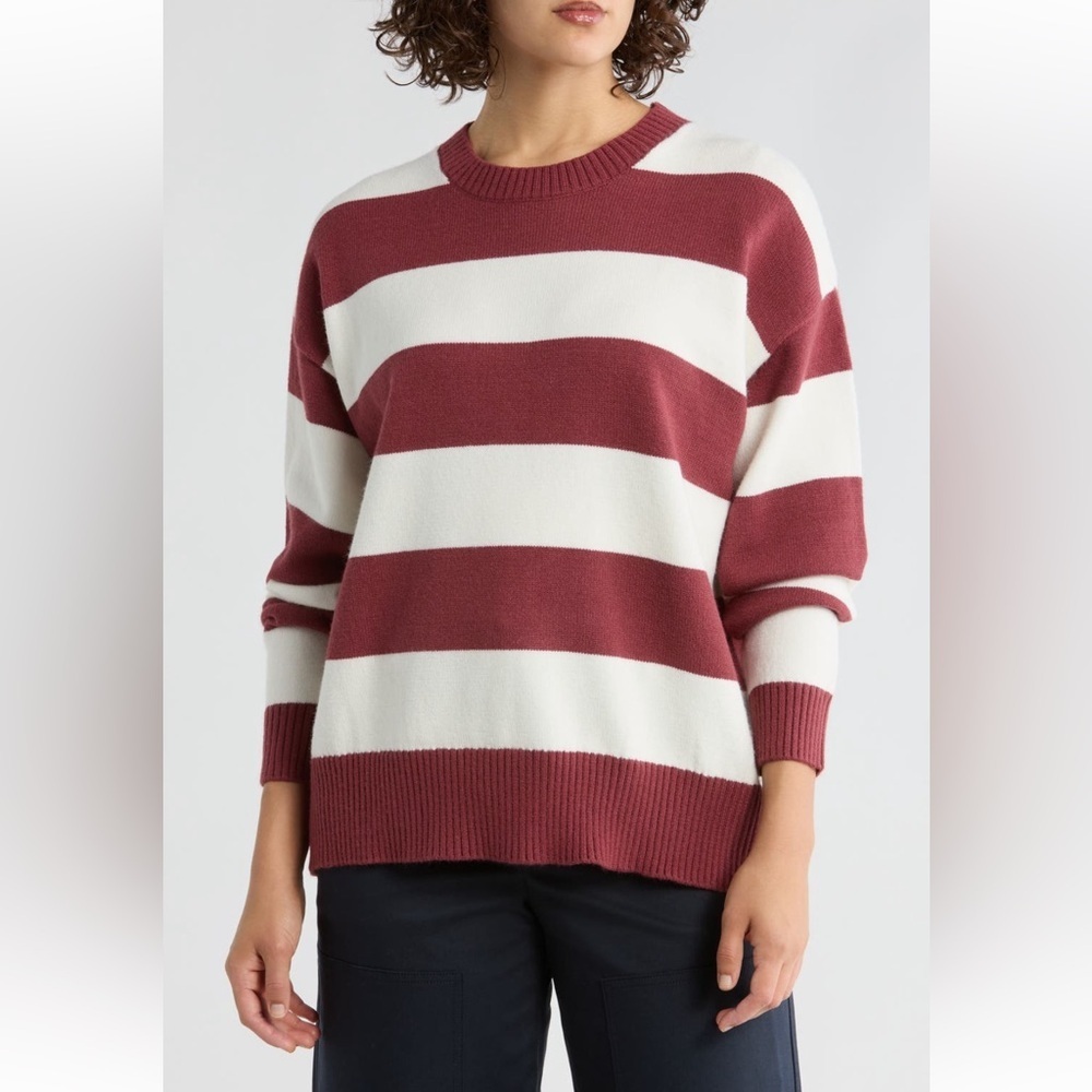 Vigoss Rugby Stripe Sweater in Oxblood Combo Size X-Small NWT